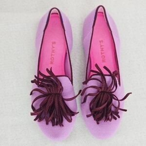 Rothy's The Merino Tassel Knit Flats Women 8.5 Slip-On Pink/Purple Comfortable